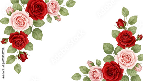 Soft romantic floral corner frame with red and pin