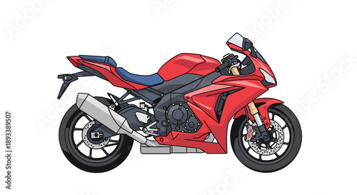 Red Motorcycle Illustration Side View