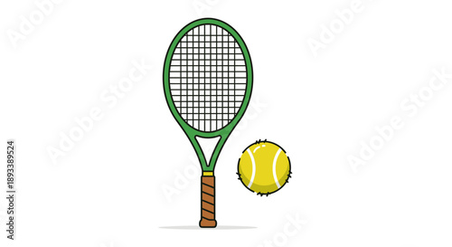 Tennis Racket and Ball on White Background