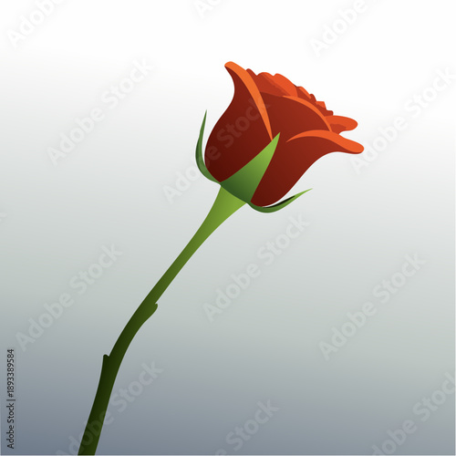 A vibrant red rose flower vector illustration with a green stem against a smooth gradient background.