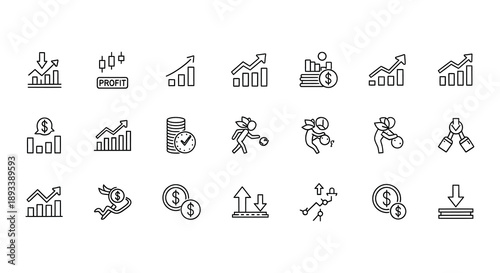 Financial growth and economic indicators a collection of line icons