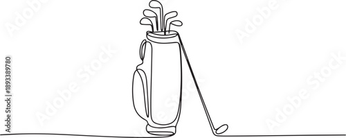 Golf bag continuous one line drawing. Single line art illustration of golf equipment. one line Art icon drawing