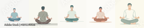 a man is meditating in a simple and minimalist flat design vector style