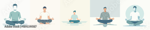 a man is meditating in a simple and minimalist flat design vector style