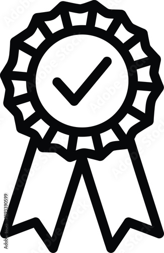 Award ribbon with checkmark isolated on white background