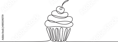 Cup cake continuous one line drawing. Muffin single line art illustration. one line Art icon drawing