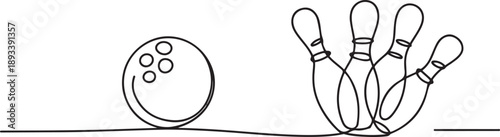 Continuous one line drawing of bowling ball sports. one line Art icon drawing