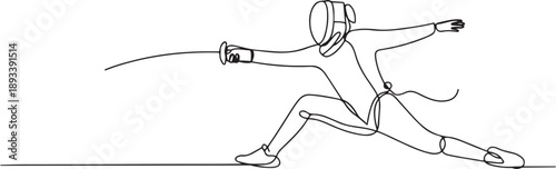Fencer continuous one line drawing. Fencing sport single line art illustration. one line Art icon drawing