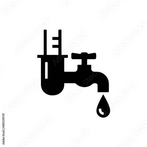 Minimalist black and white vector icon of a laboratory burette stopcock, focusing on the precision flow control valve for titration