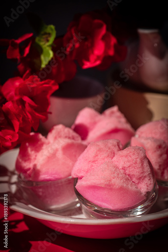 Wallpaper Mural Traditional Chinese steamed cupcakes, known as Fa Gao, in bright pink color. Symbol of prosperity and good luck for Lunar New Year celebrations, set on a white plate with festive background. Torontodigital.ca