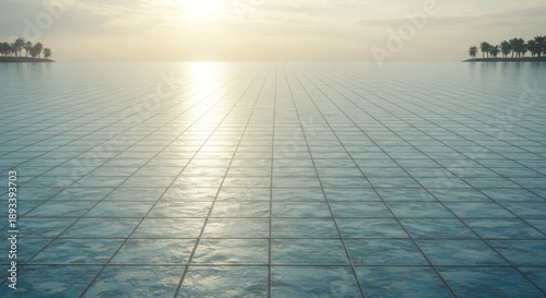Ocean Grid at Sunset with Palm Trees