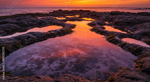 Vibrant Sunset Reflecting in Tide Pools