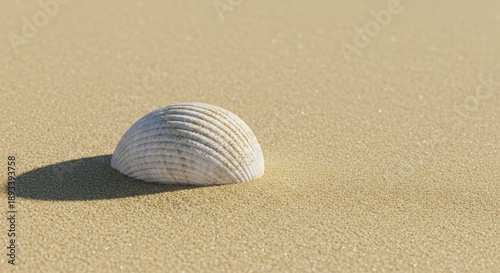 White Seashell on Golden Sand Beach