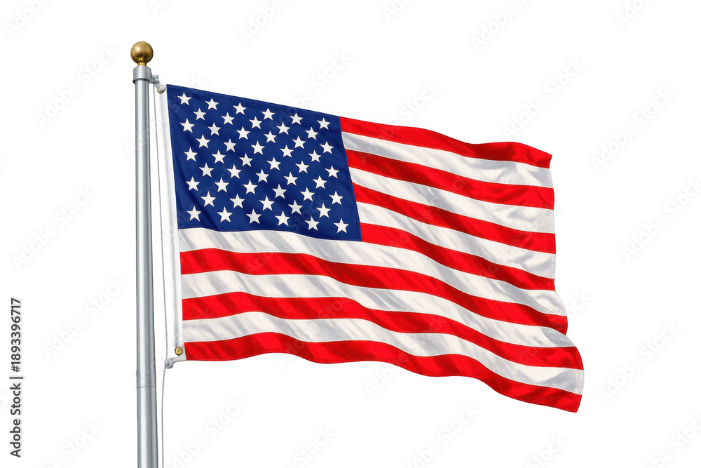 Fototapeta premium American flag waving on a flagpole, celebrating usa patriotism, freedom, and independence with transparent background