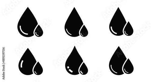 Abstract water droplet shapes in a minimalist black design silhouette