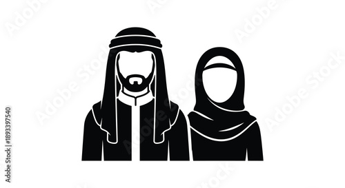 Arab couple in traditional dress a striking black silhouette high quality