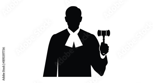 A black silhouette of a judge holding a gavel representing legal authority silhouette