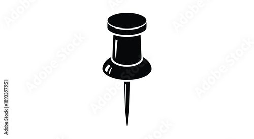 Simple black push pin icon isolated on a white background silhouette