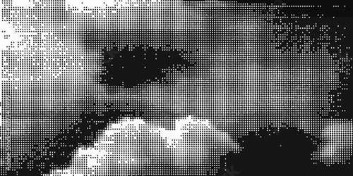 Abstract halftone portrait of a person possibly a woman in black and white