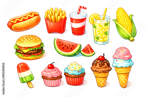 Cute 3D Fast Food and Dessert Icons Set