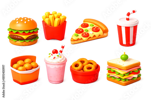 Cute 3D Fast Food Icons Collection
