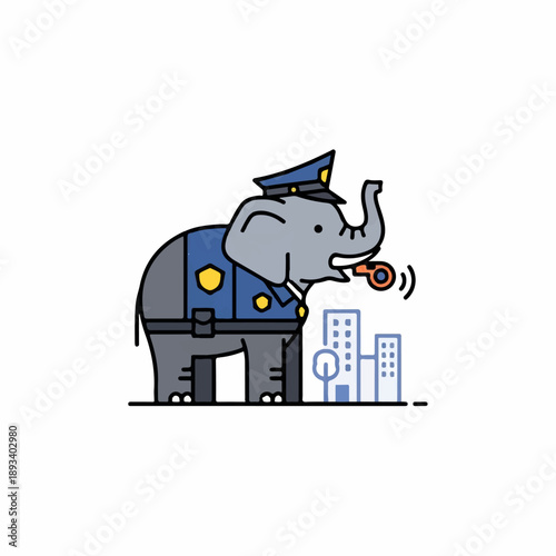 Elephant police officer blowing whistle city