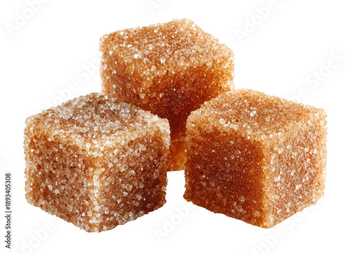 Three light brown sugar cubes, stacked