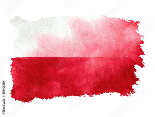 Watercolor rendition of the Polish flag, with a painterly, slightly distressed effect
