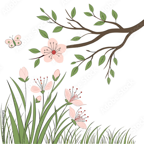 Spring Meadow Nature Abstract Illustration  White  (1) SVG Vector Design