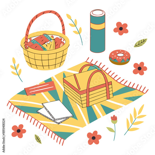 Spring Picnic Objects Illustration  Flat Vector  W (1) SVG Vector Design