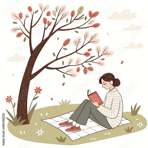 Spring Outdoor Reading Illustration  White Backgro (1) SVG Vector Design