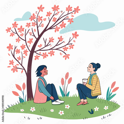 Spring Outdoor Conversation Illustration  White Ba (8) SVG Vector Design