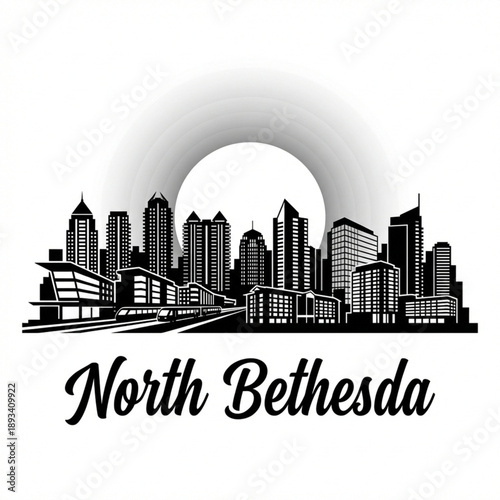 North Bethesda Skyline Silhouette — A High-Density Urban District in Montgomery County Vector Illustration