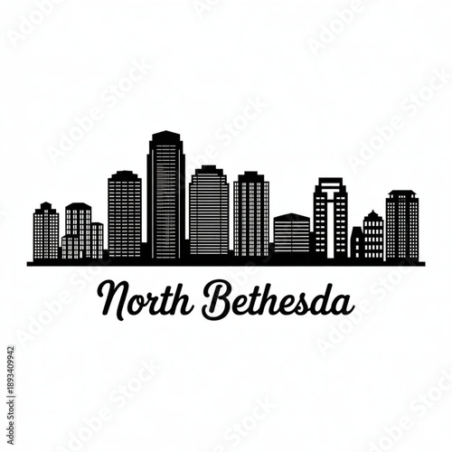 Wallpaper Mural North Bethesda Maryland Skyline Silhouette — A Modern Urban District in Montgomery County Vector Illustration Torontodigital.ca