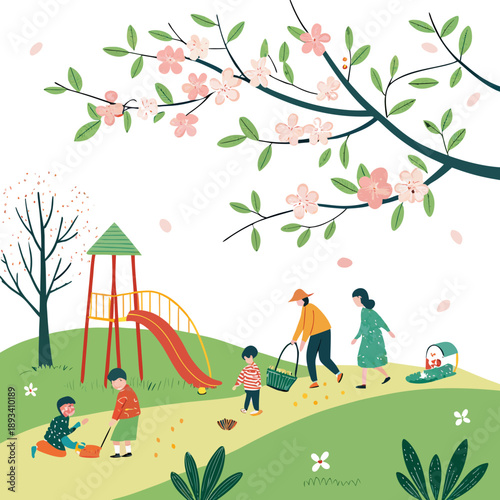 Spring Outdoor Social Life Illustration  White Bac SVG Vector Design