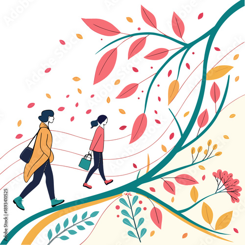 Spring People Abstract Shapes Illustration  White  SVG Vector Design