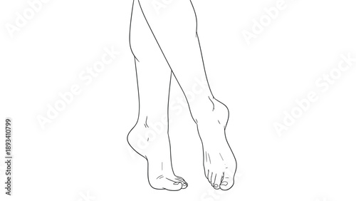 Minimalist line drawing of a pair of female feet standing gracefully on tiptoes against a clean white background.