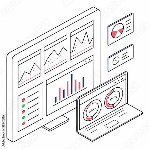 Ui Analytics Dashboard Components Illustration  Fl SVG Vector Design
