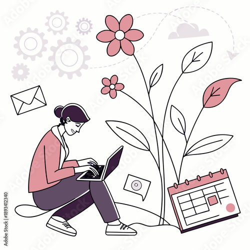 Spring Tech Productivity Illustration  White Backg (2) SVG Vector Design