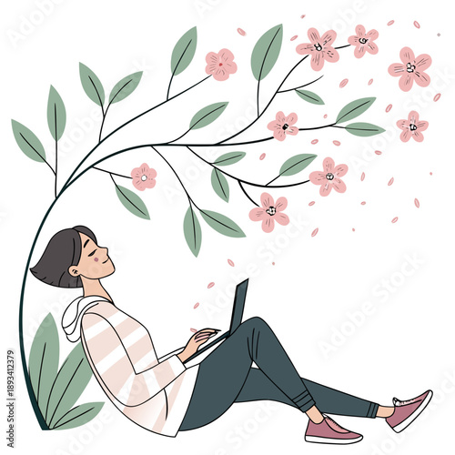 Spring Tech Calm Lifestyle Illustration  White Bac SVG Vector Design