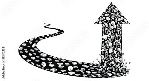 Snake transforming into upward arrow on white background