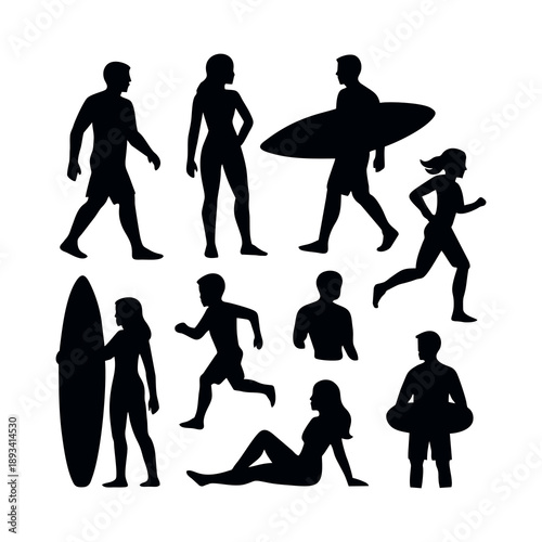 Woman Relaxing on Beach Chair Under Umbrella – Summer Silhouette Set