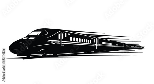 Sleek bullet train speeding along railway track