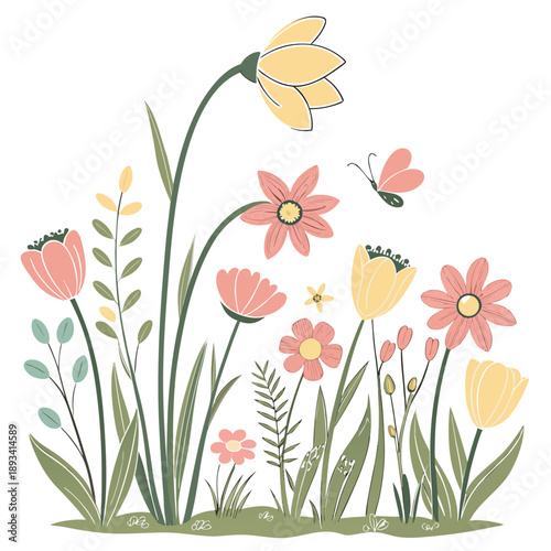 Spring Meadow Flowers Illustration  Flat Vector  W (2) SVG Vector Design