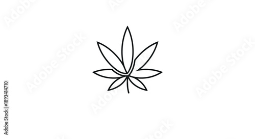 Minimalist black line art sketch of a marijuana leaf on white background for modern cannabis dispensary or CBD brand logo.