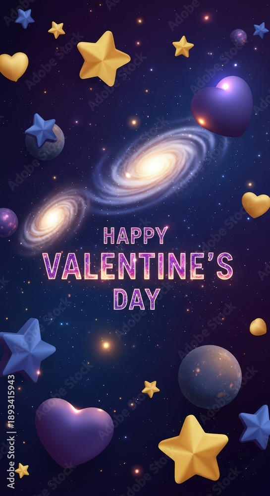 Fototapeta premium Happy Valentines Day in Space with Stars and Planets