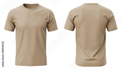 Tan short sleeve t shirts front and back views beige t-shirt crew neck