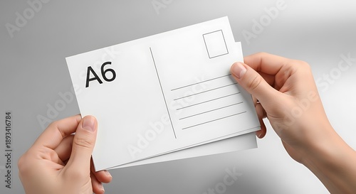 Holding an A6 Postcard - Blank Template for Personalized Messages.
