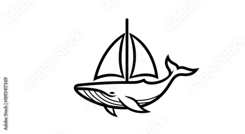 Sailboat whale illustration on white