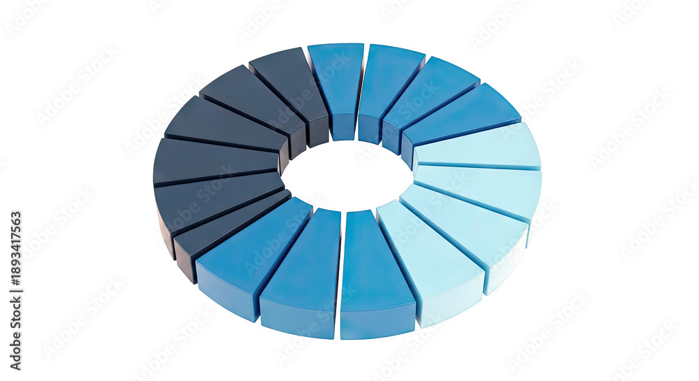 Obraz premium Circle divided into segments with gradient of blue hues